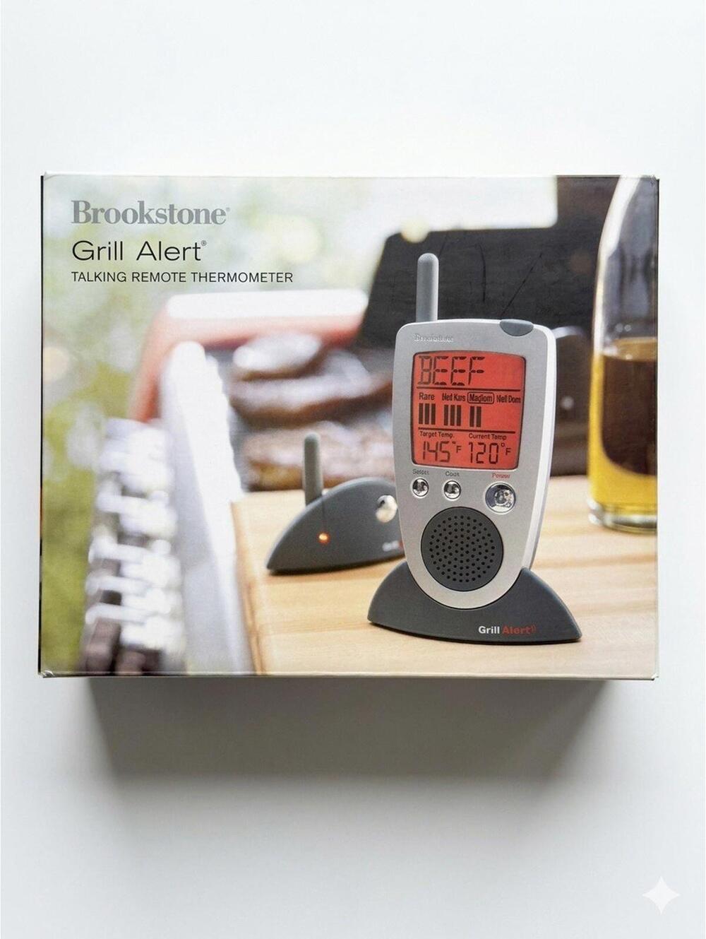 Brookstone Grill Alert Talking Remote Meat Thermometer w/ Portable Monitor New